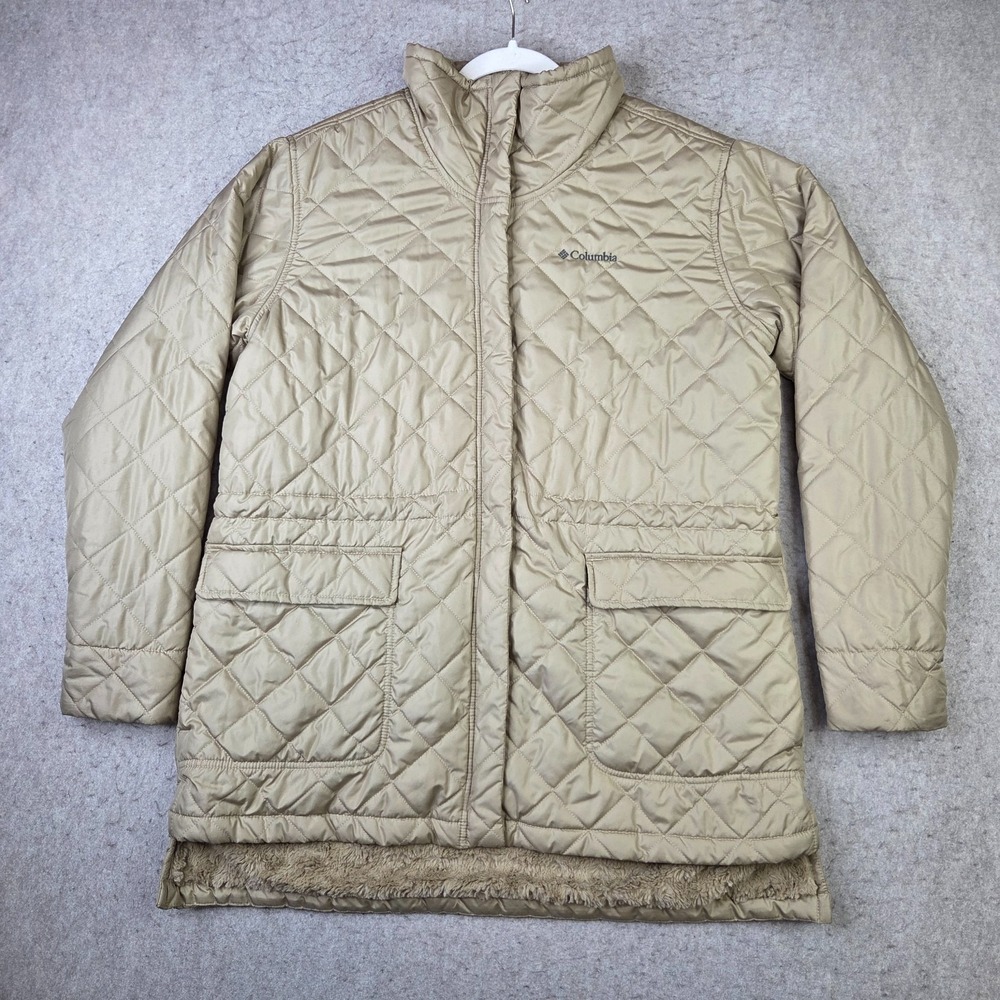 Columbia Women's XL Copper Crest Novelty Jacket Beige Full Zip Lined Puffer